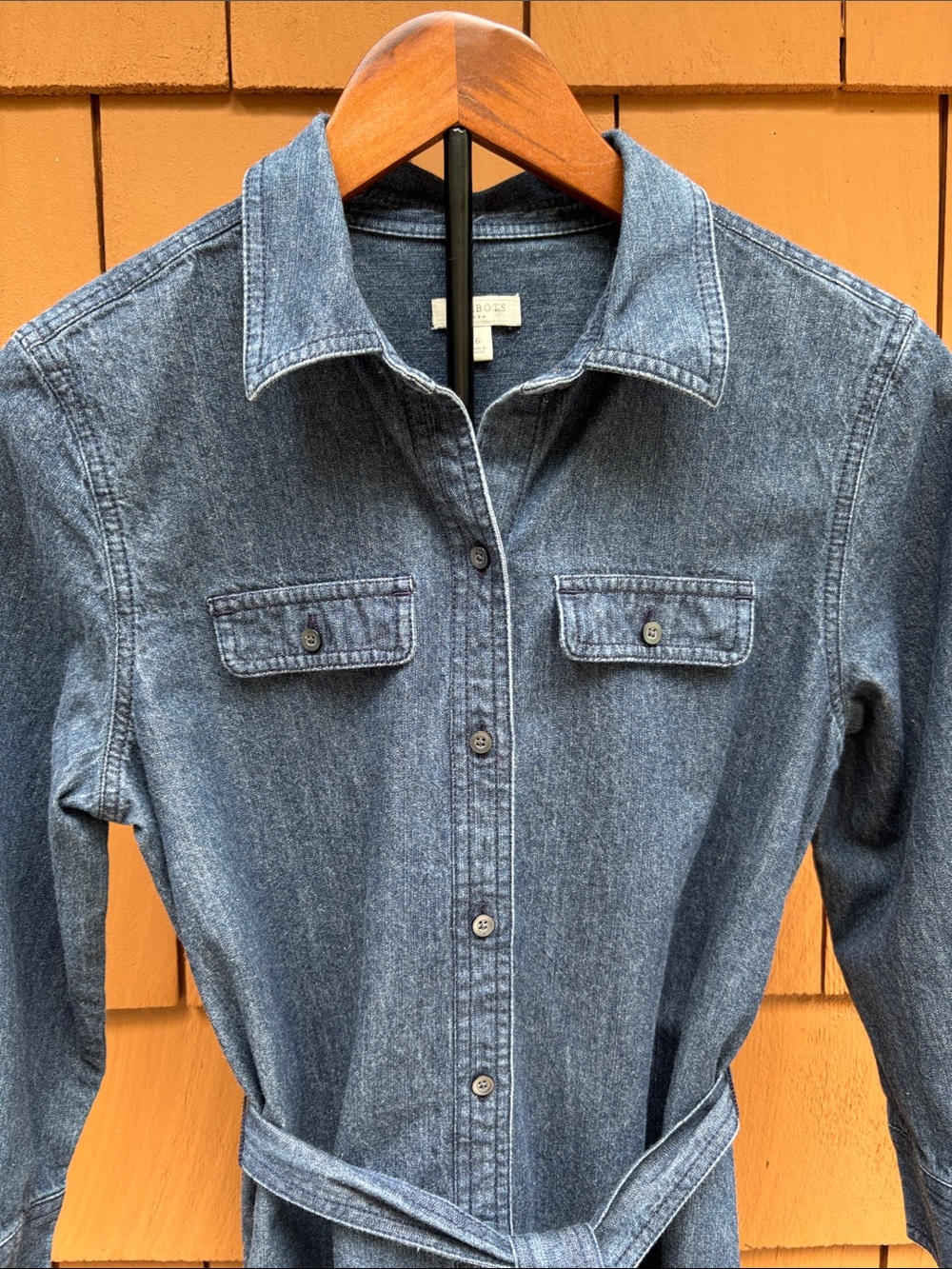 TALBOTS | Blue Denim Utility Preppy Casual Office Belted Shirt Dress | Size 6 - Picture 2 of 8